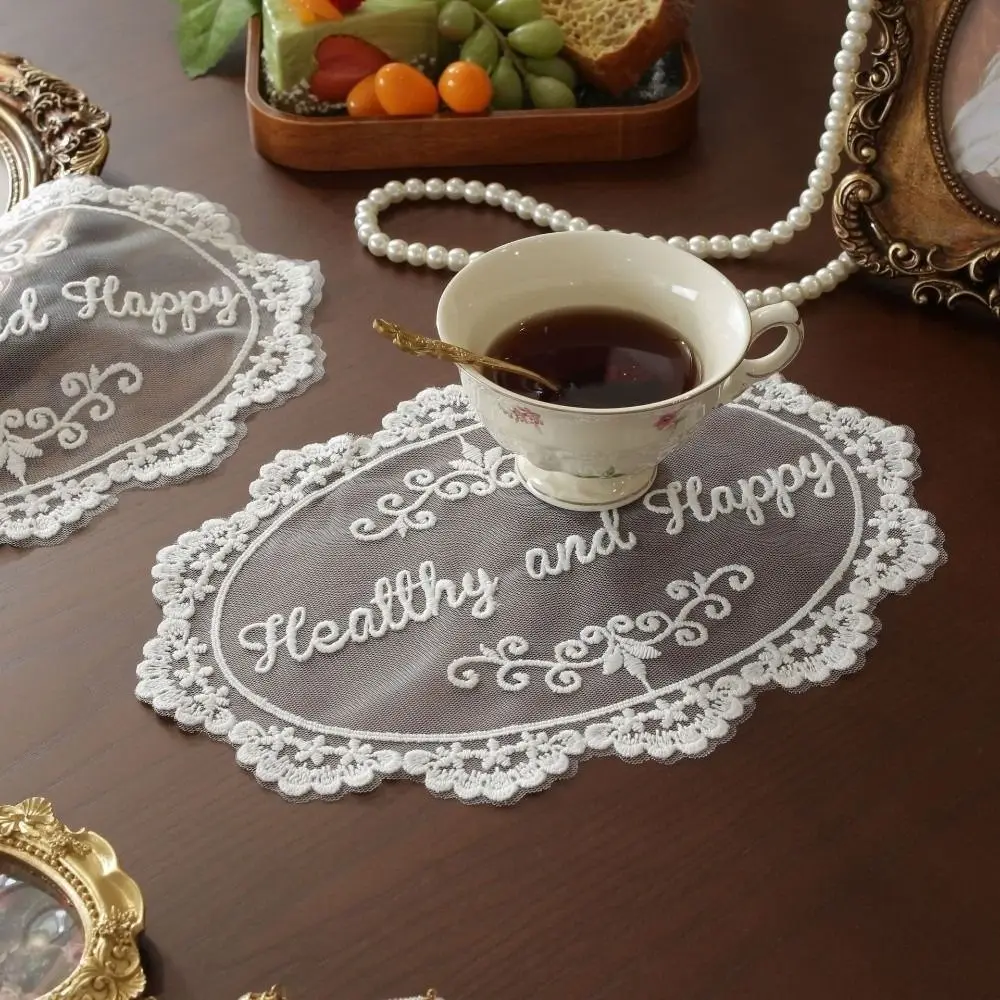 French Romantic Style Lace Embroidery Placemat Delicate Lace Trim Soft Fabric Texture Lace Coaster Coffee Cup Mat