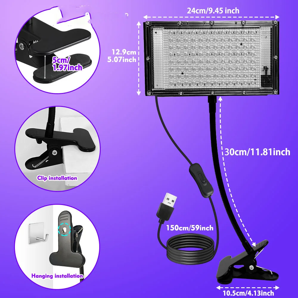 96LED Portable UV Blacklight for Home Use, Fluorescent Party, Resin Crafts, Jewelry Casting Tools, Nail Curing.