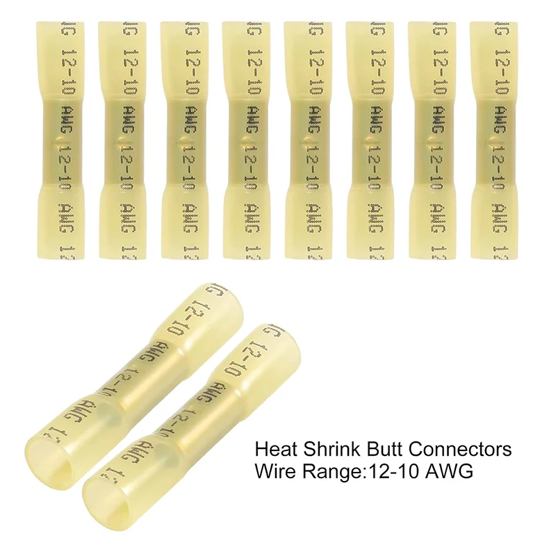 50PCS  Heat Shrink Crimp Terminals Waterproof Fully Insulated Seal Butt Electrical Wire Connectors Kit Assortment  12-10 AWG