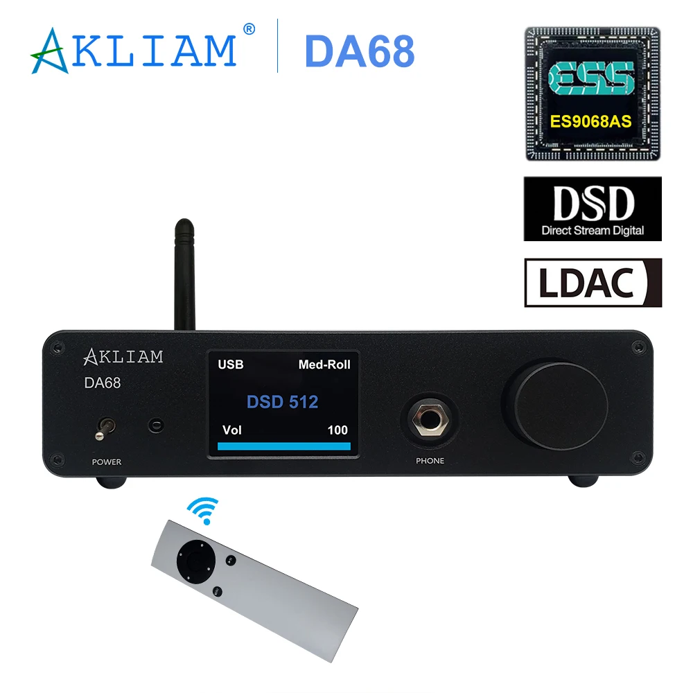 AkLIAM DA68 ES9068AS DAC QCC5125 Bluetooth LDAC DSD512 PCM384 Audio Decoder