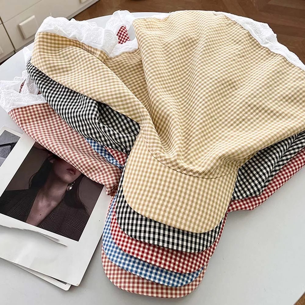 Mode Landelijke Stijl Hoofddoek Baseball Hoed Plaid Katoen Driehoek Hoofddoek Hoed Zonnescherm Zachte Sjaal Pet Zomer Uitje