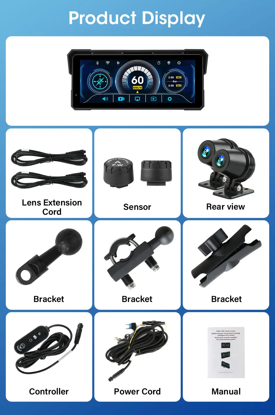 Srnubi 5/8,1 Zoll Motorrad-Navigation vorne 4K + hinten 1080P DVR IPX7 wasserdichter tragbarer Carplay/Android Auto Bluetooth-Monitor – Detail 23