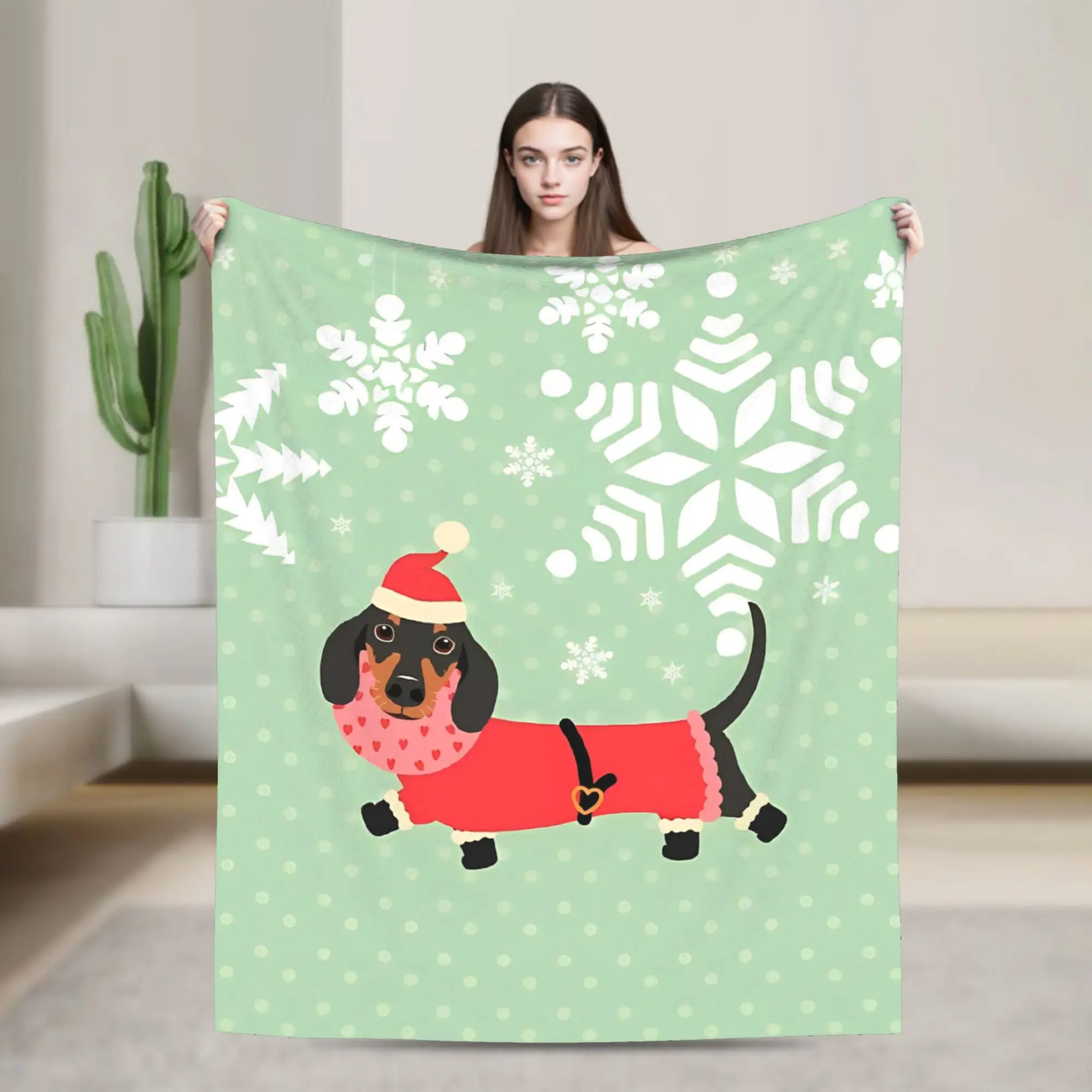 Dachshund Sausage Dog Christmas Santa Claus Blankets Fleece Decoration Ultra-Soft Throw Blanket for Bedding Couch Bedding Throws