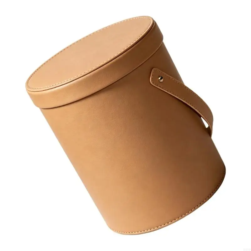 Car Trash Can with Fitted Lid, Leather-Covered Small Waste Bin for Daily Commutes, Family Drives, and Vehicle Travel H9EE