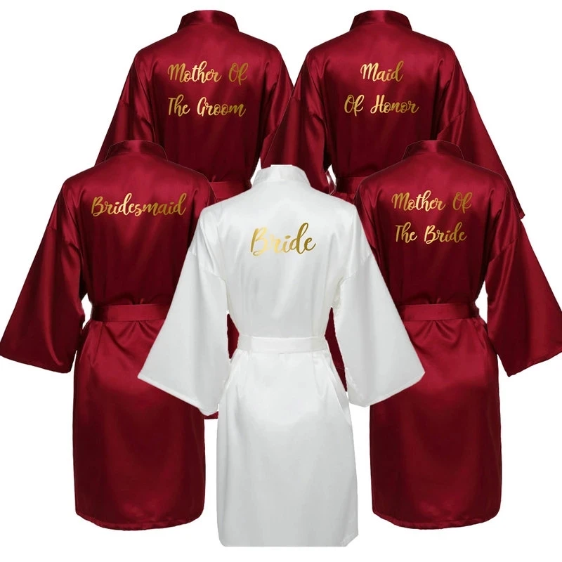 

Silk Satin Robe Bride Robe Bridesmaid Robes Women Wedding Robes Bridal Robe Sleepwear Dressing Bathrobe Wine Red Gold Text
