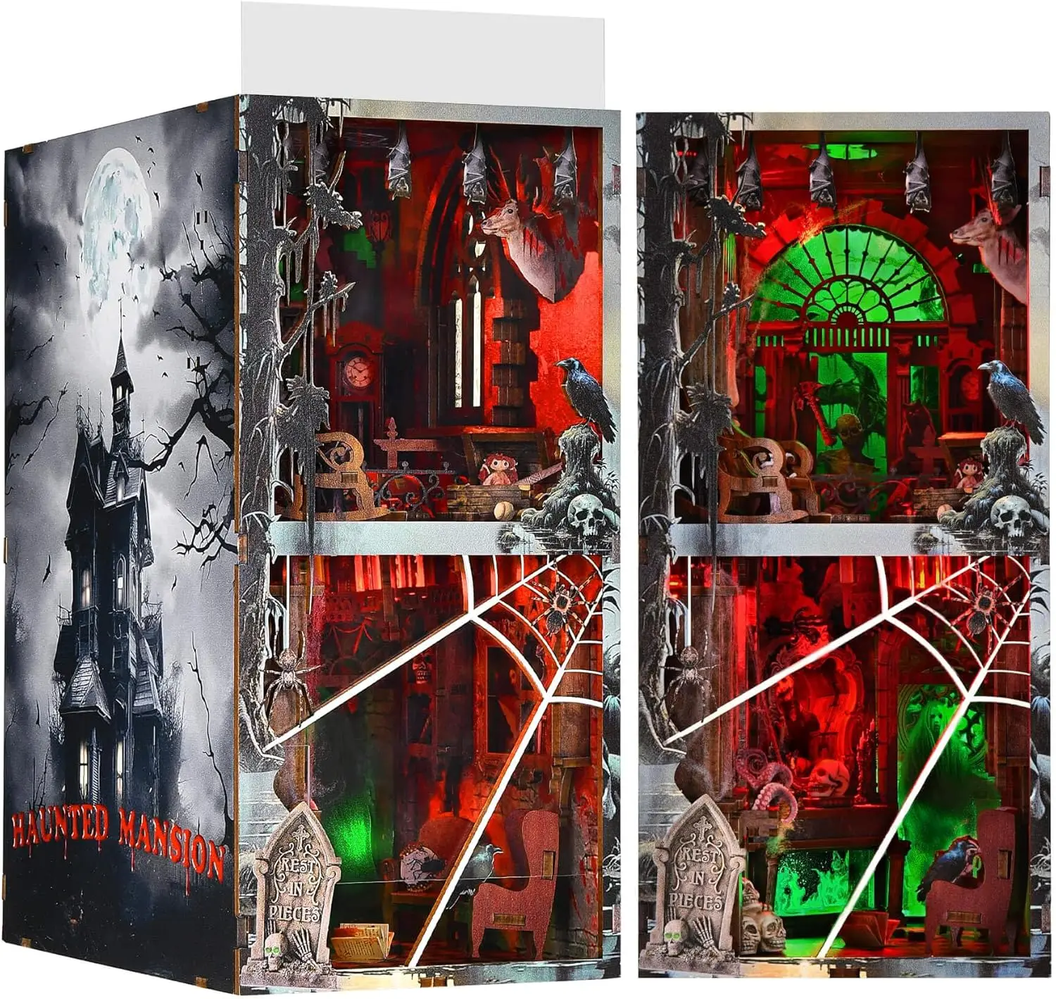 Zestaw do samodzielnego wykonania: Nawiedzony Dom na Halloween, Miniaturowa Dekoracja na Półkę, Diorama Horror, Artystyczna Miniatura, Drewniane Puzzle