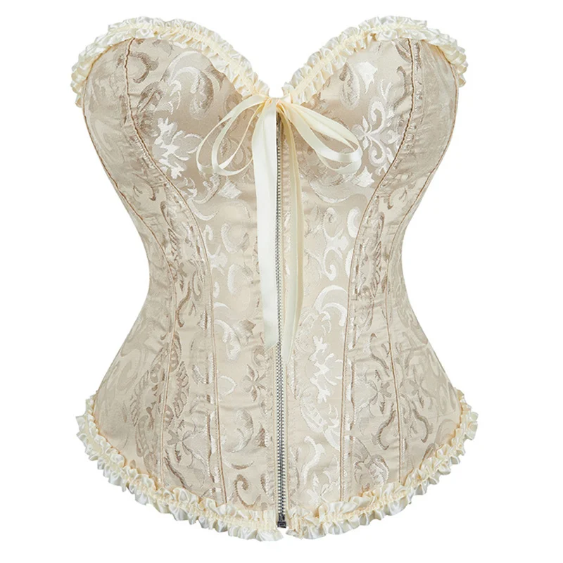 8 Color Corset Bustier Burlesque Zipper Body Waist Shapers Sexy Lace Bustiers Slimming Belt Underbust Shapewear Plus Size XS-6XL image 6