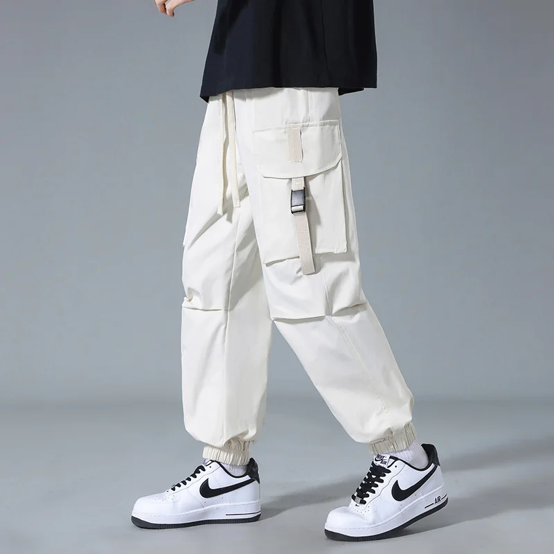 

Spring Autumn Men's Clothing Elastic High Waisted Solid Color Pockets Casual Cargo Bloomers Trousers Boyfriend All-match Pants