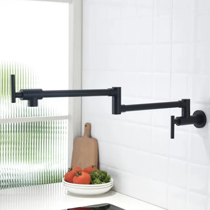 رائجة البيع 3.11 واحدة الباردة للطي ماتي الأسود صنبور المطبخ 360 درجة للتدوير السيراميك المعاصرة جدار وعاء حشو ل #4