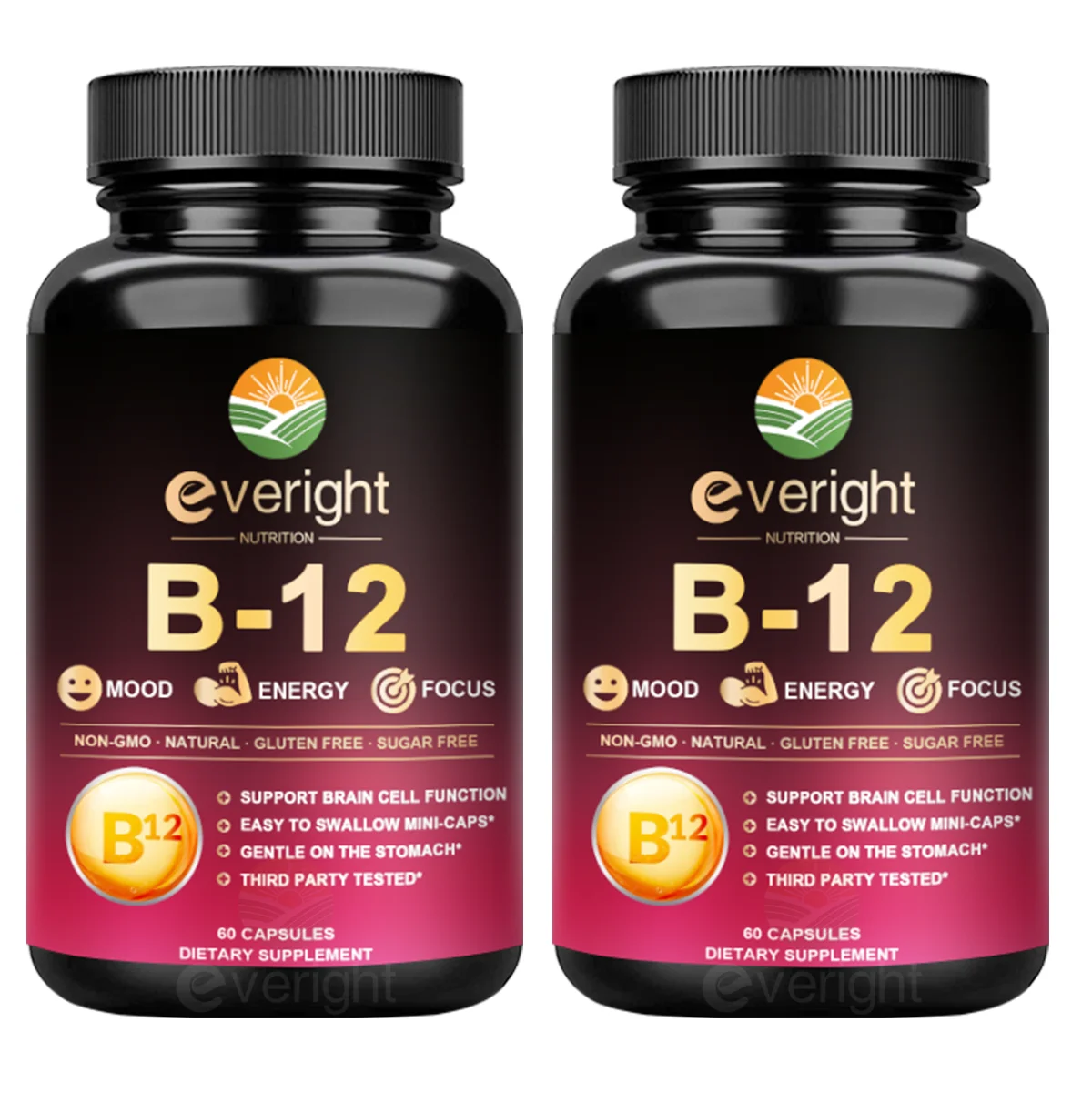 Vitamin B12 - for Mood, Brain, Nervous System, Energy, Metabolism - 3 BioActive B12 Forms 5000 mcg，Non-GMO