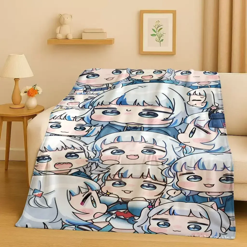 3D Anime Gawr Gura Hololive Cartoon Cute Girl Flannel Blanket,Ultra Soft Warm Plush Throw for Home Bedroom Bed Sofa Cover Gift