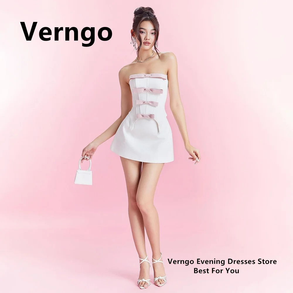 

Verngo Strapless Sleeveless Mini Dresses A Line Evening Party Dresses For Women Bow Graduation Dress Birthday Dresses