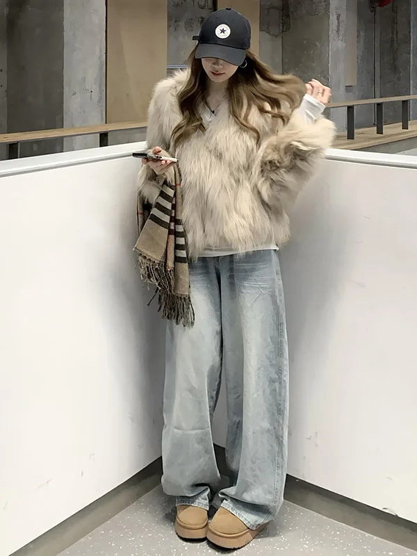 جينز أمريكي عتيق واسع الساق للنساء، بنطلون فضفاض مستقيم بقصة سكين، سروال طويل للخريف والشتاء، جديد بخصر عالٍ ومطرز