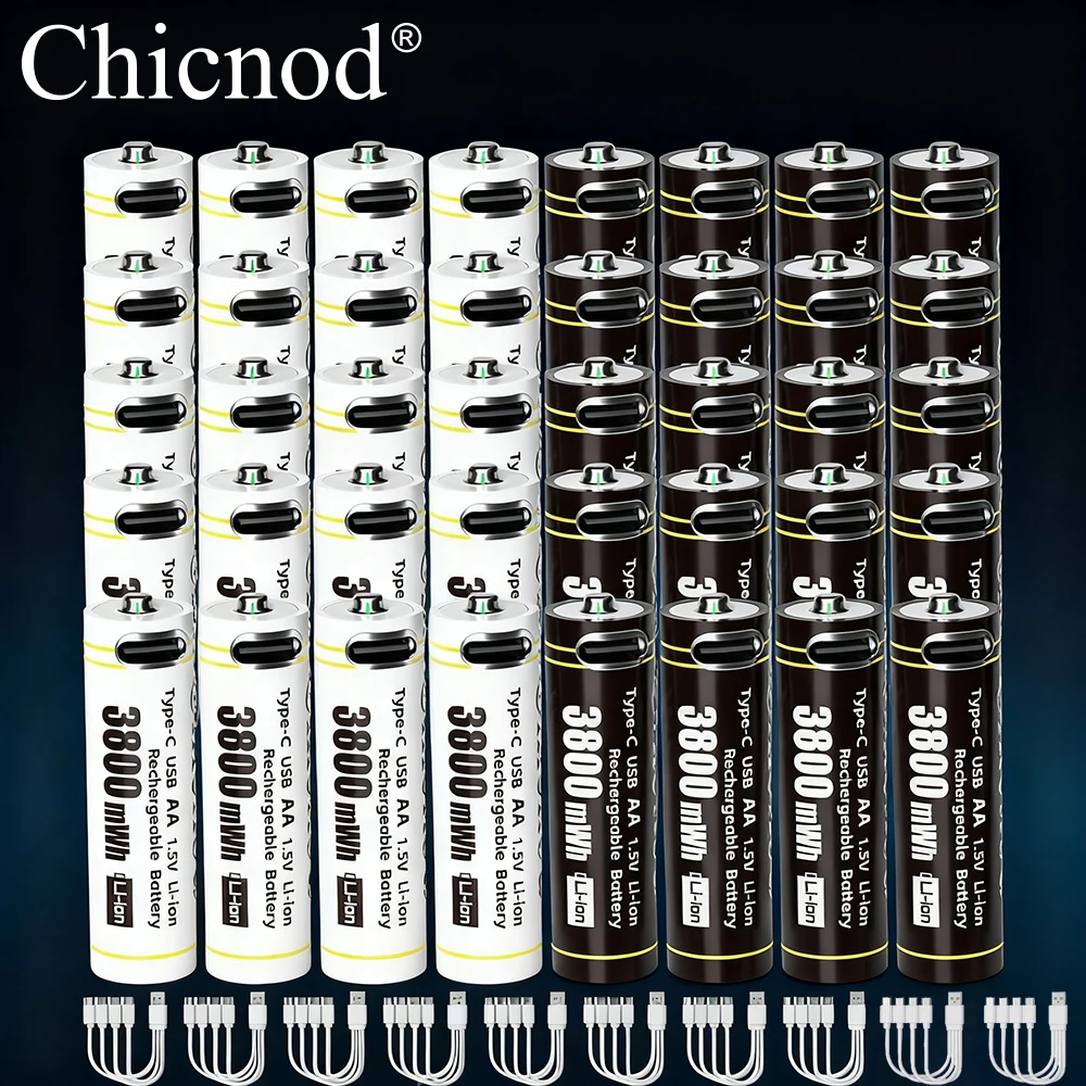 

CHICNOD 1.5V AA USB Rechargeable Battery 3800 mWh Li-ion Battery for Remote Control Mouse Electric Toy Battery + Type-C Cable