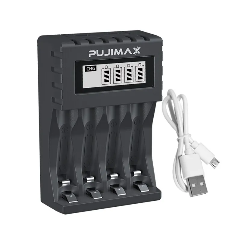 PUJIMAX 1.5V AA AAA Li-ion Rechargeable Lithium Batteries Smart LCD Battery Charger For Alarm Clock Remote Control