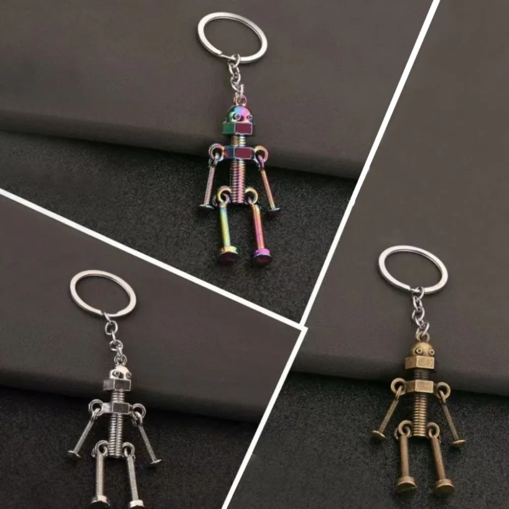 New Alloy Screw Robot Keychain Creative Steampunk Robot Key Holder Vintage Movable Joint Backpack Pendants Car Key