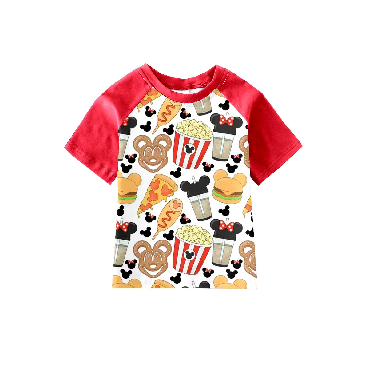 New Kids Top Short Sleeve Clothing Hamburger Popcorn Biscuit Food Cartoon Raglan Boys T-Shirts