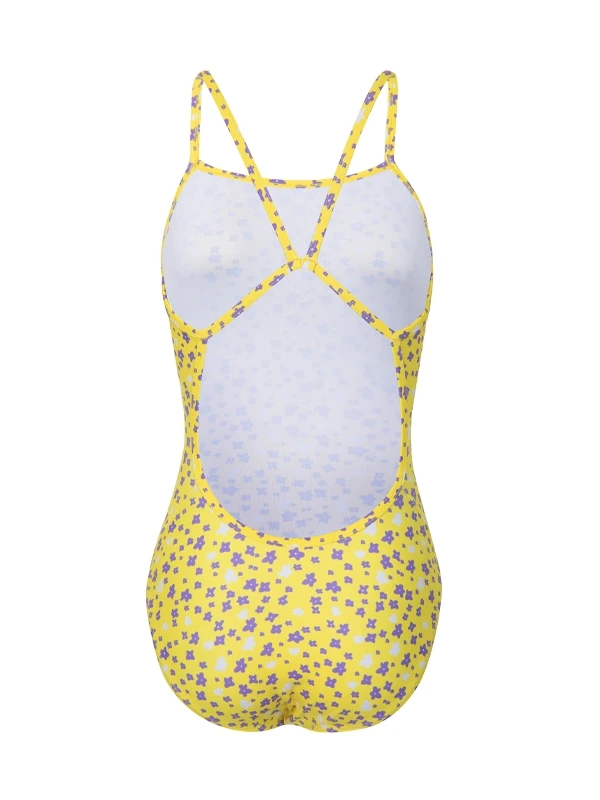 

Women's One-Piece Swimsuit 2025 New Yellow Flower Summer Swimming Profional Racing Slimming Tummy Covering Swimwear