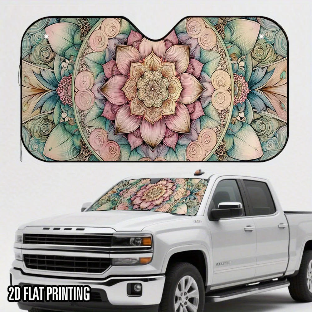 One Piece Of A Two-Dimensional Flat Elegant Floral Mandala Design Sunshade For – Chic And Collapsible, It Helps Maintain A Cool