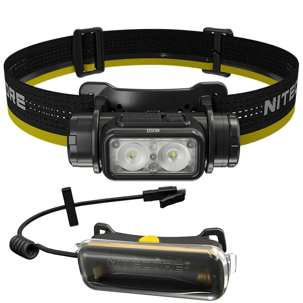 Nitecore NU50 Headlight Built-in 5000mAh Li-ion Battery USB-C Rechargeable 1400LMs 3x LED Headlamp+ 18650 Extension  Case