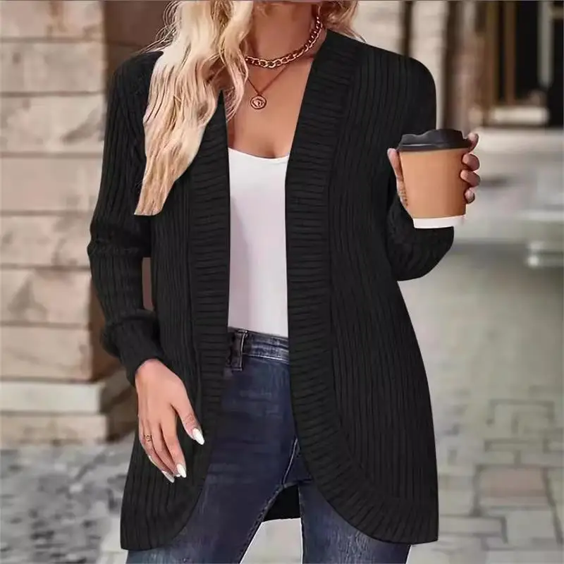 

Spring Autumn New Sle Pure Color Knitted Long Sve Casual Faion Open Cardigan Coat for Women Striped Design Ladies Jaet