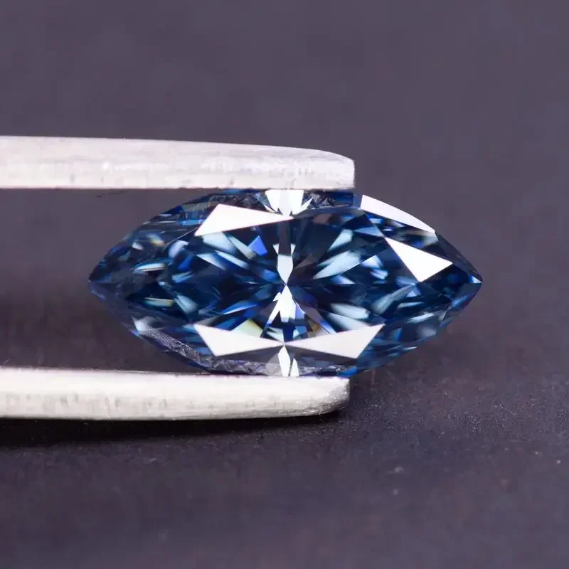 NEW Moissanite Stone Marquise Shape Natural Royal Blue Color Charms DIY Ring Necklace Earrings  Materials  with Certificate