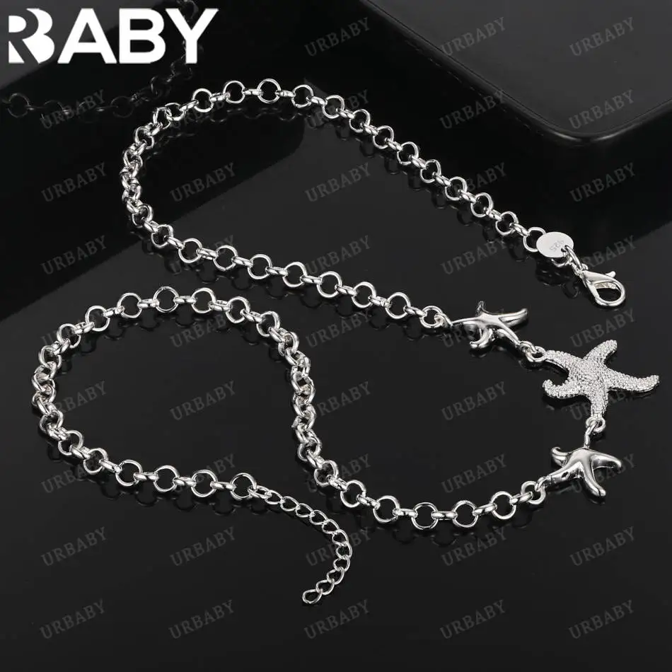 

URBABY 925 Sterling Silver Starfish Necklace For Women Men Charm Trend Birthday Gifts Fashion Party Fine Jewelry