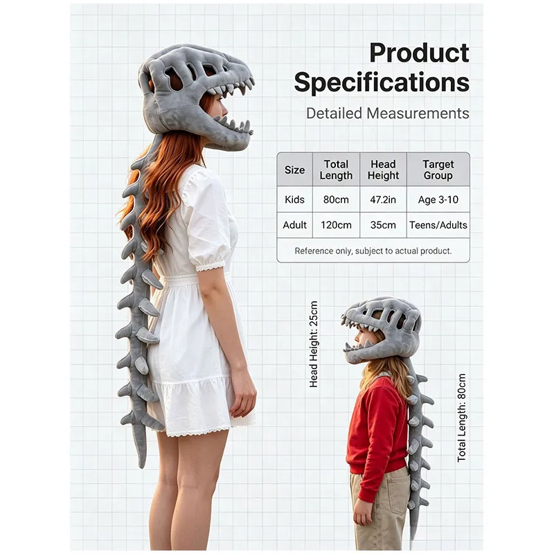 Funny T-Rex skeleton plush hat dinosaur bone fossil costume accessory