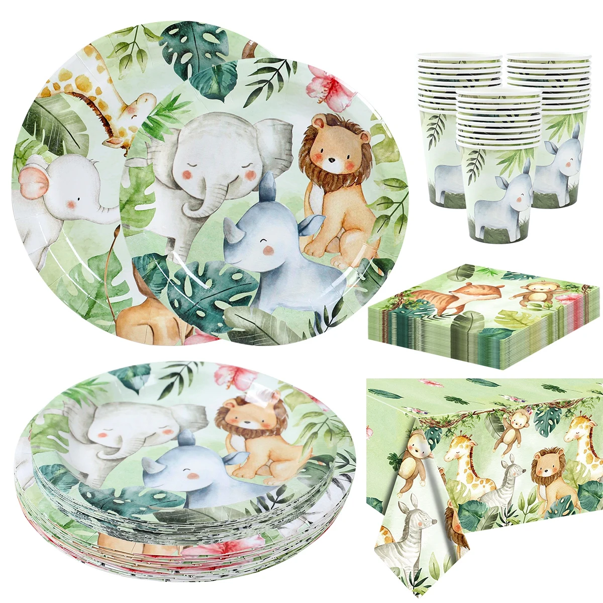 

Jungle Animals Birthday Decoration Disposable Tableware Set Wild One Baby Shower Boy Kids Woodland Safari Bithday Party Supplies