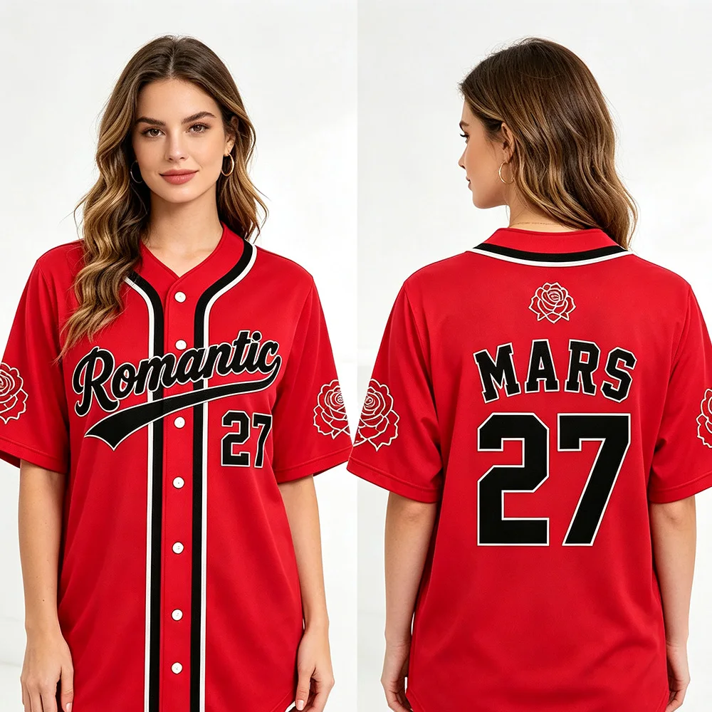 Bruno Mars The Romantic Tour 2027 Baseball Jersey Music Fans Collection Apparel Unisex Loose Streetwear Short Sleeve Sportswear