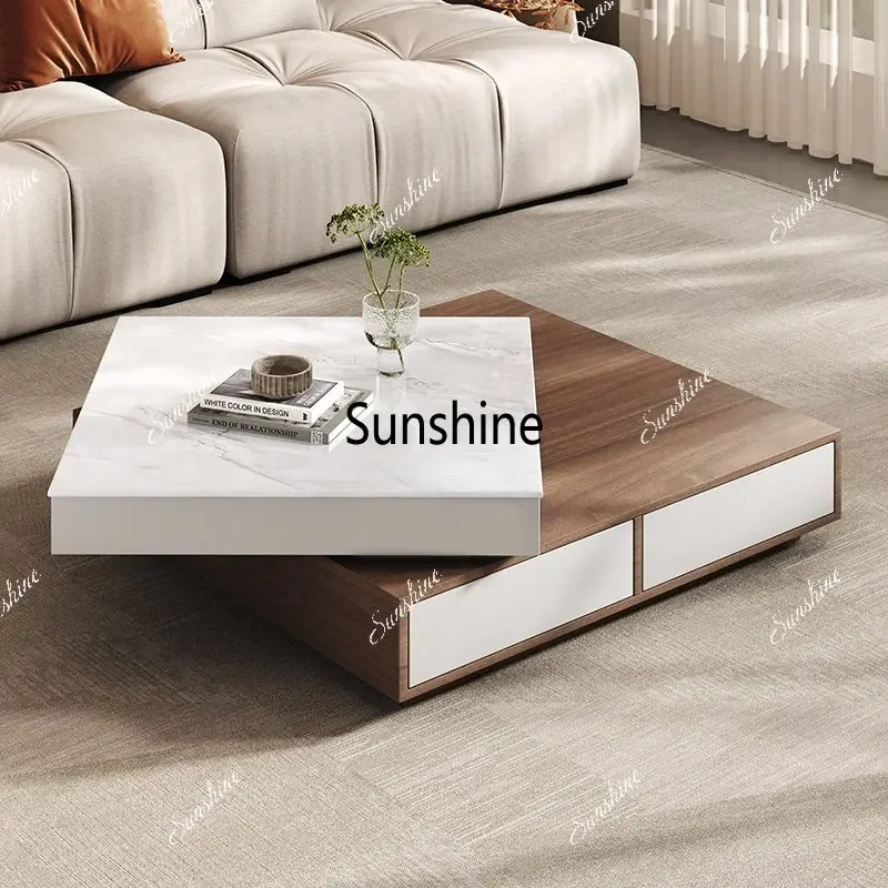 Technology stone rotating square coffee table simple and fashionable small apartment household  FT