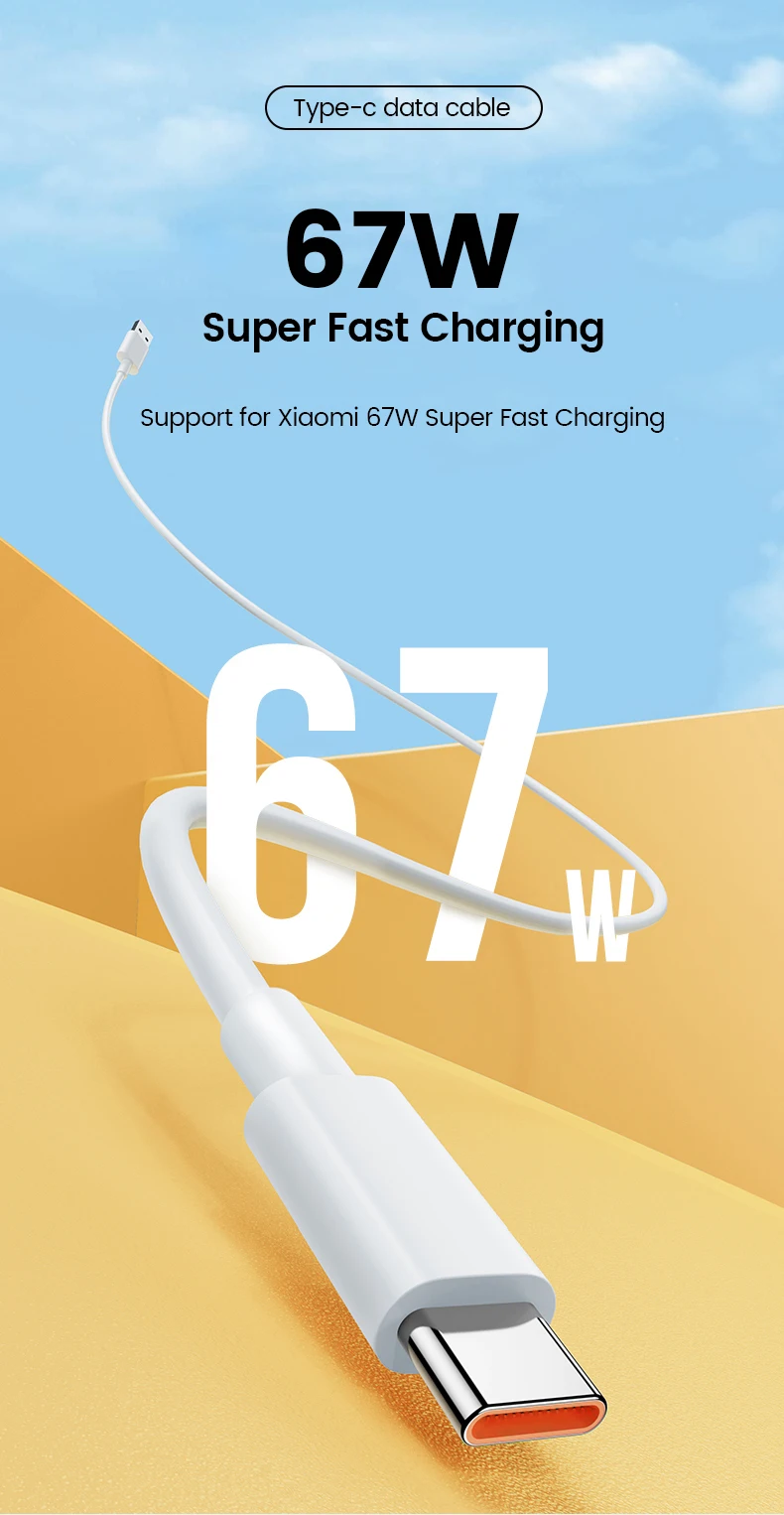 For Xiaomi 67W USB Super Fast Charger Power Adapter For Mi 12 11 6A Type C Cable For POCO X5 X4 Pro Note 9 10 11 Charging