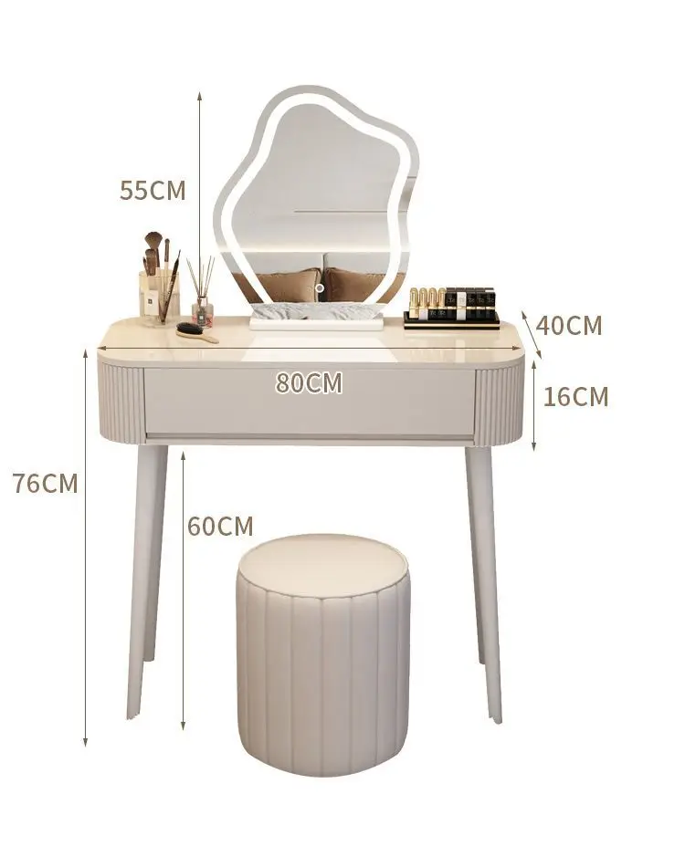 The bedroom is a simple and modern small apartment dressing table, light luxury wabi-sabi cream style dressing table