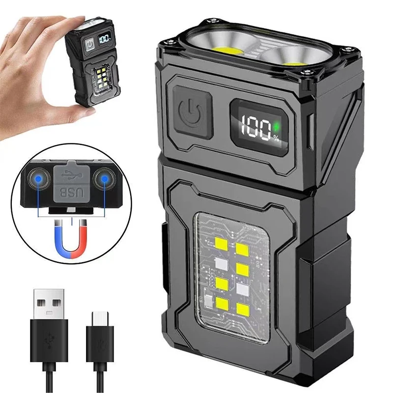 미니 USB 충전식 LED 손전등, 휴대용 테일 자석 손전등, 슈퍼 브라이트 캠핑 랜턴, 사이드 COB 비상등