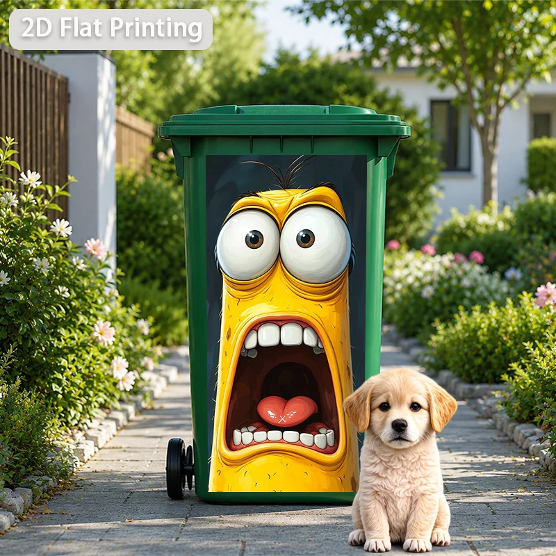 1pc Screaming Yellow Cartoon Character Themed Trash Can Decal Wall Sticker, Ideal for Outdoor Trash Cans, Walls and Home Decor.