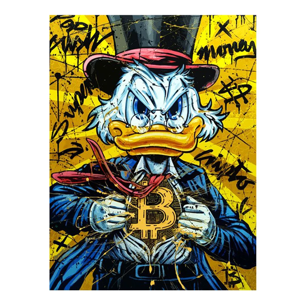 Disney Donald Duck B Bitcoin Money Art Canvas Painting Funny Color Graffiti Wall Poster Prints Living Room Home Pictures Decor