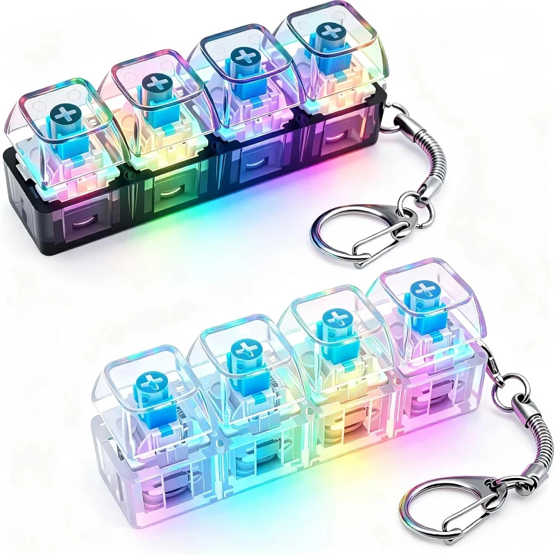 4/9 Keys Mechanical Keyboard Keychain Switch Tester LED Light Click Sound Fidget Toy Stress Relief Office Desk Toy for Men Women