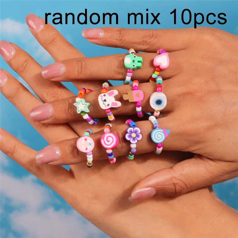 Aihua Koreanische Bunte Blume Ring Sets Böhmen Handgemachte Multi Perlen Reis Perlen Finger Ring Für Frauen Strand Schmuck Geschenke – Detail 24