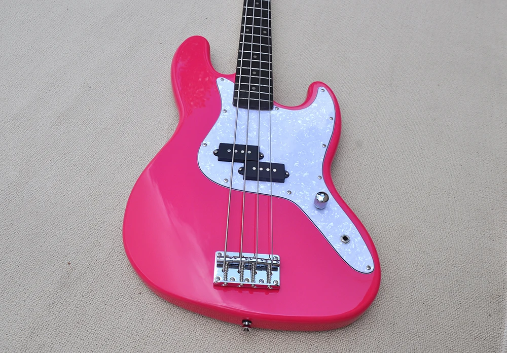 Pink 4 Strings Electric Bass Guitar with Rosewood Fretboard, 20 Frets,Customizable