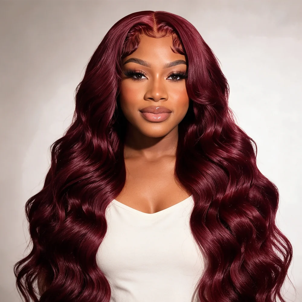 Body Wave Human Hair Wig For Woman On Sale Natural Hairline 13x4 HD Lace Frontal Wigs Pre Plucked with Baby Hair 99J Burgundy