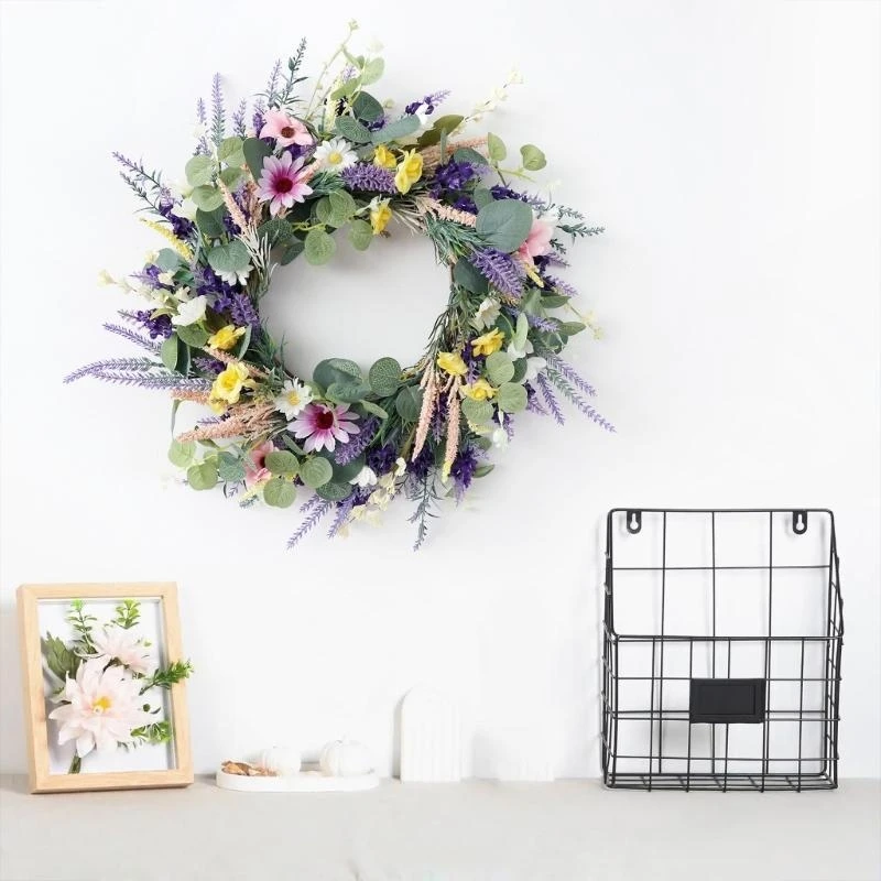 Realistic Flower Wreath for Front Door Spring Wreath Decoration for Wedding Valentines Indoor and Outdoor Decoration 15UB