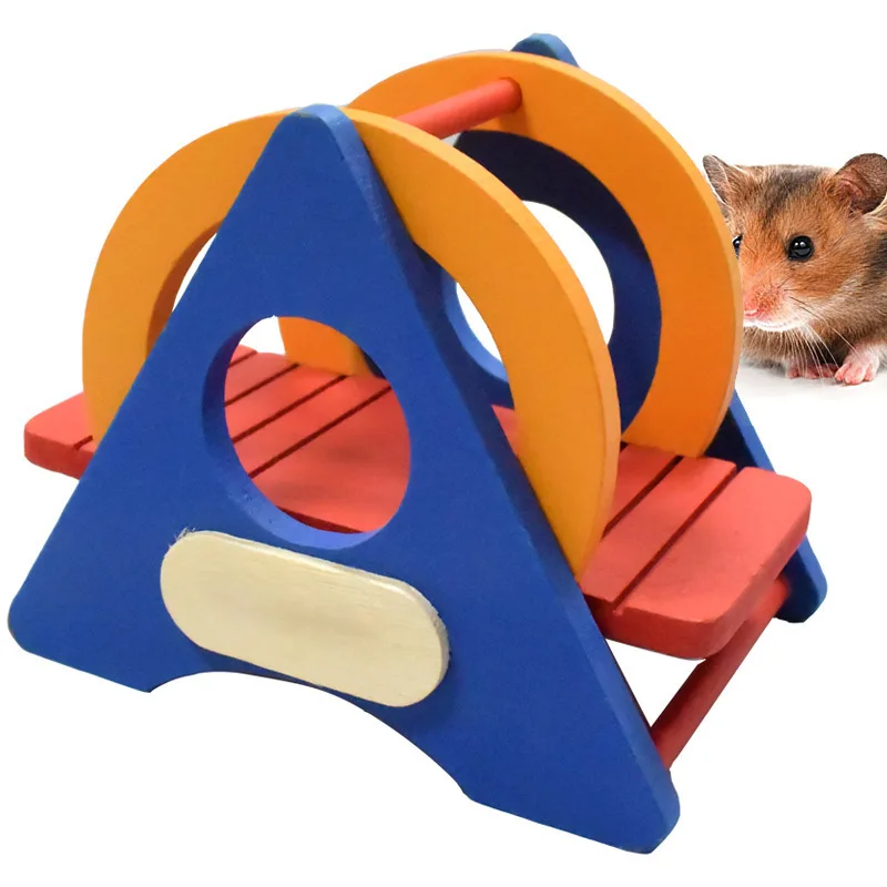 Hamster Rainbow Swing Stilts Wooden DIY Play Puzzle Colorful Pet Toy Supplies