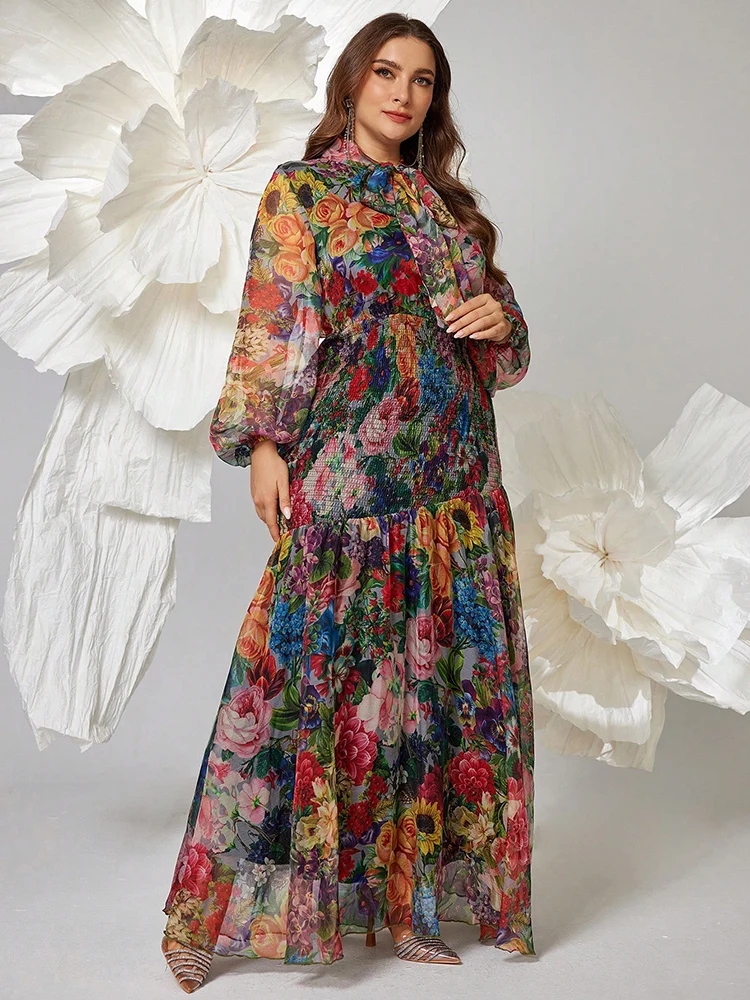 TOLEEN حجم كبير المرأة الأزهار طباعة فانوس على شكل حرف v كم فستان طويل أنيق 2025 موضة الصيف الجديدة فساتين الحفلات الرسمية غير رسمية #6