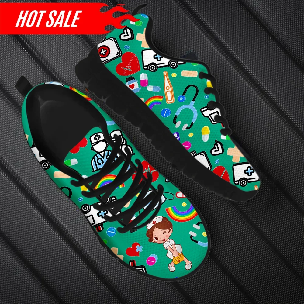 Classic Nurse Shoes Kawaii Nurse Girls Pattern Flat Shoes for Women Medical Print Easy Clean Casual Sneakers 2023
