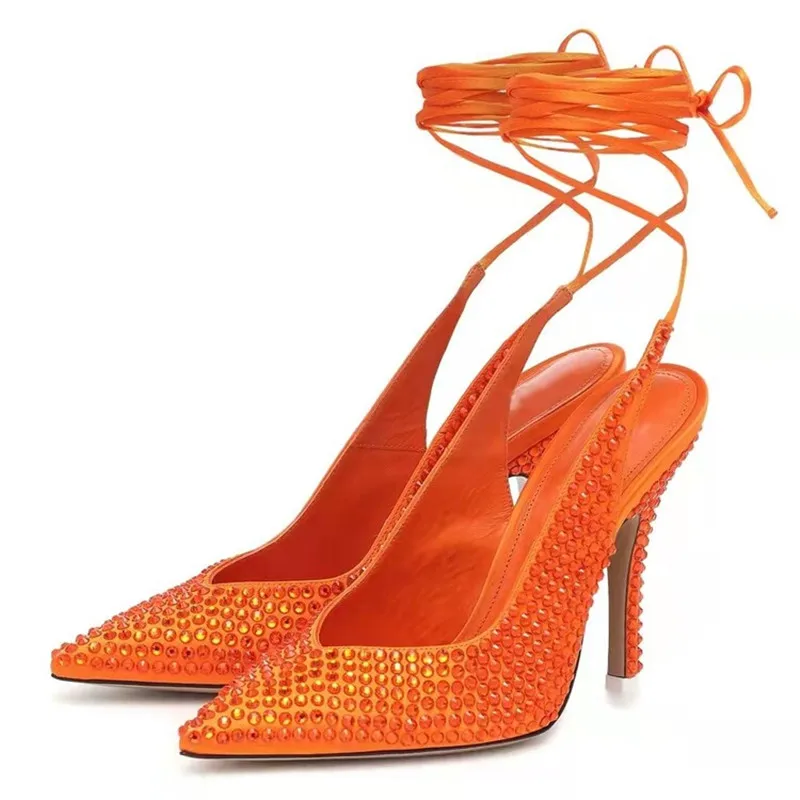 Summer Rhinestone 10cm high heel sandals women Party Wedding Bride shoes large 34-43 red orange blue satin banquet female shoes