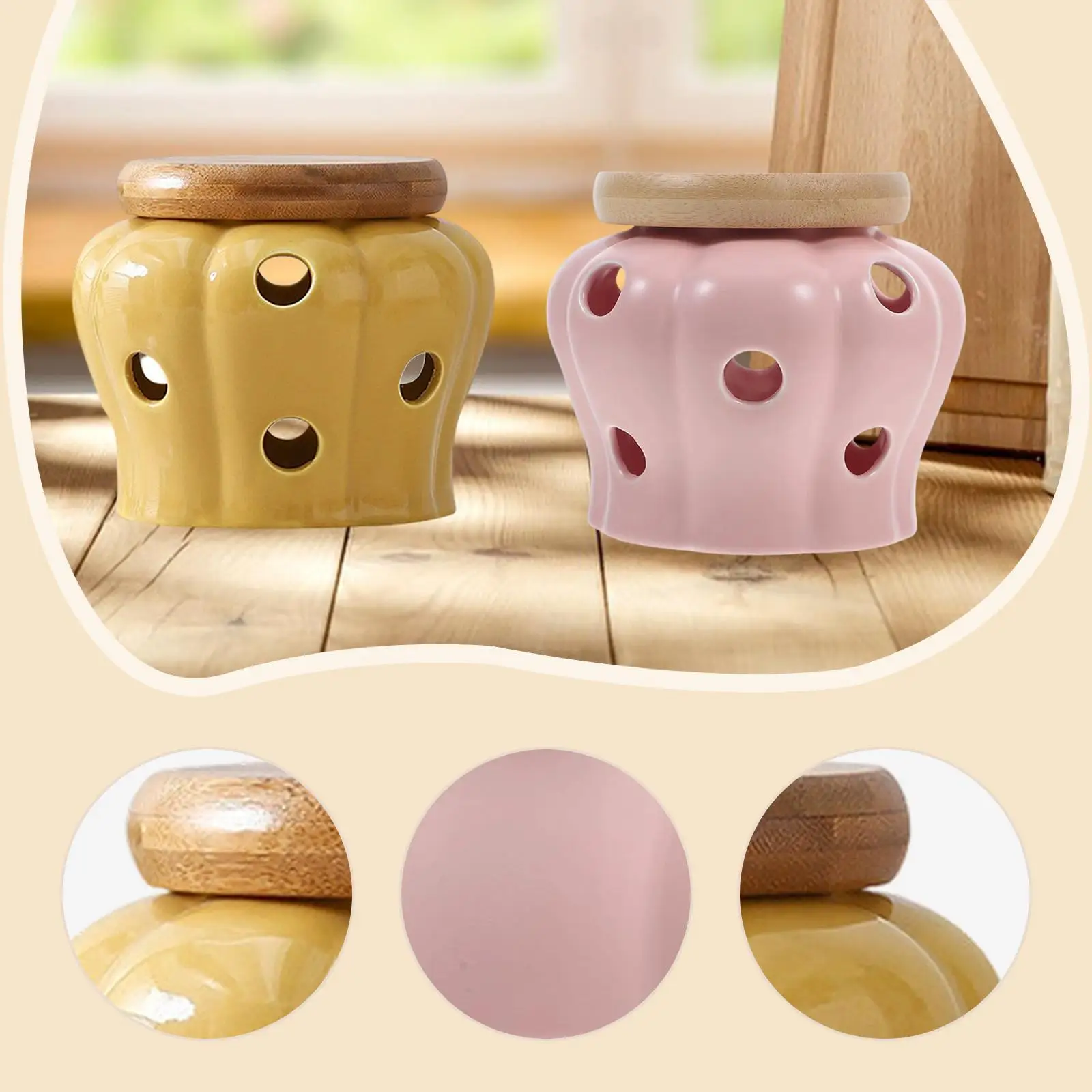 Garlic Keeper Small Round Ventilation Multipurpose Cellar Pot Ceramic Jar with Lid Storage Container