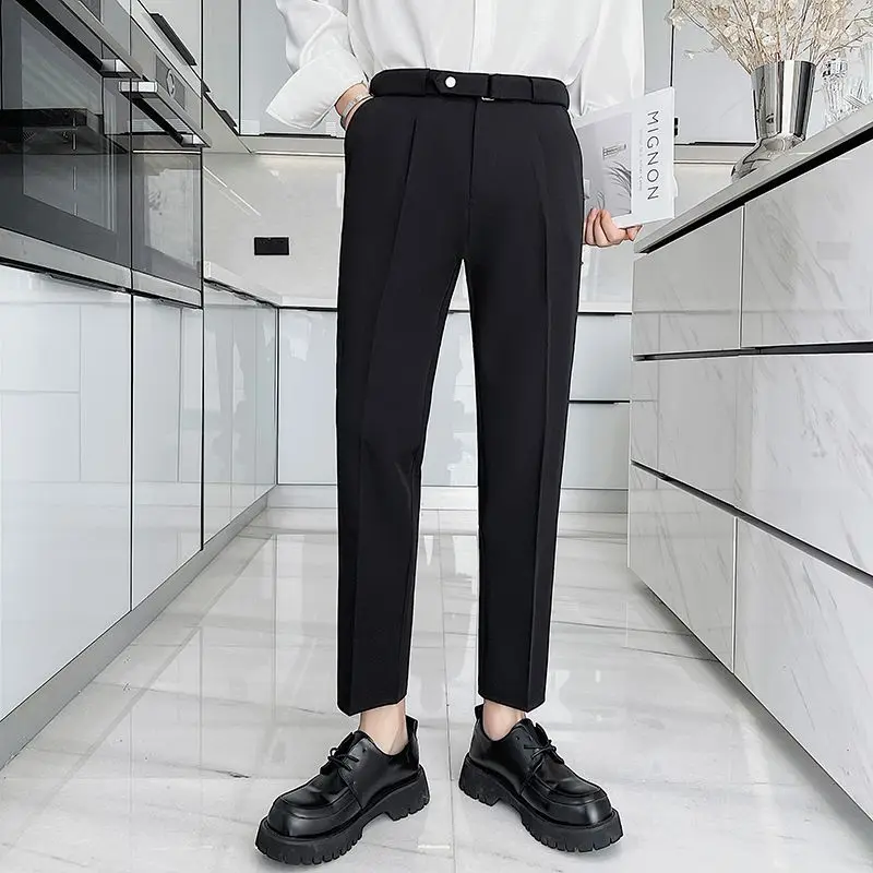 Ice Silk Men's 2024 Spring and Autumn New Patchwork Button Zipper Pocket Fashion Solid Color Loose Casual Straight Leg Pants