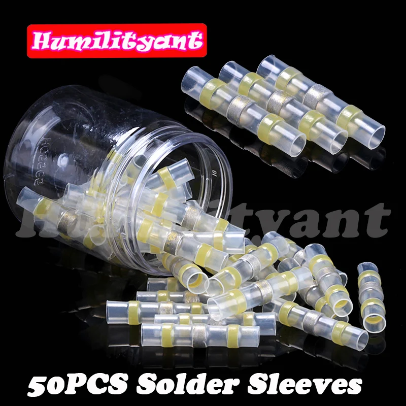 

50PCS Wire Connector Yellow AWG 12-10 Heat Shrink Soldering Sleeve Terminal Insulated Waterproof Electrical Butt Wire Connectors