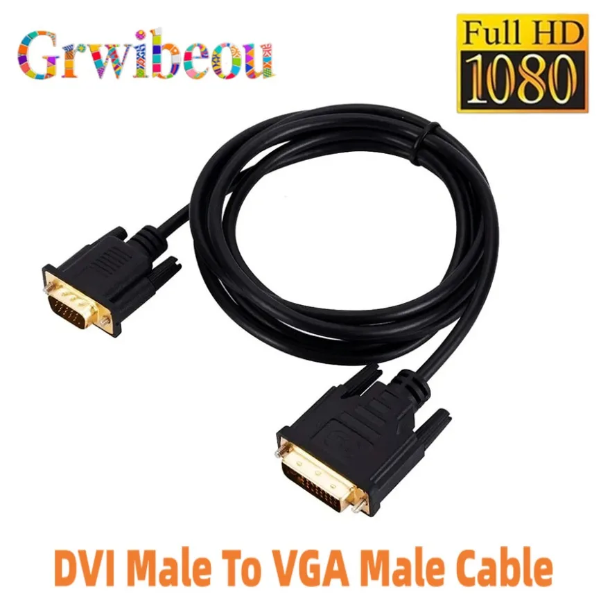 1080P DVI 24+1 Male To VGA Male Converter Cable DVI To VGA Adapter Support 24+5 DVI To VGA Cable for PC HDTV Projector Adapter