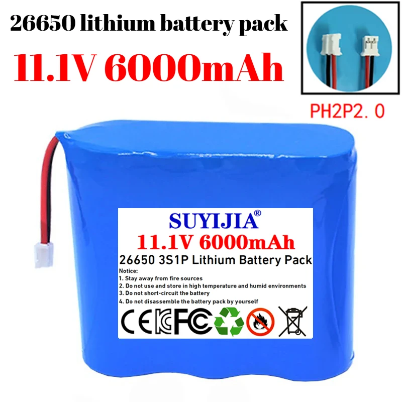 

11,1 В, 6000 мАч, литиевая батарея большой емкости 26650, 3S1P, литиевая аккумуляторная батарея для умных мусорных баков, портативных вентиляторов